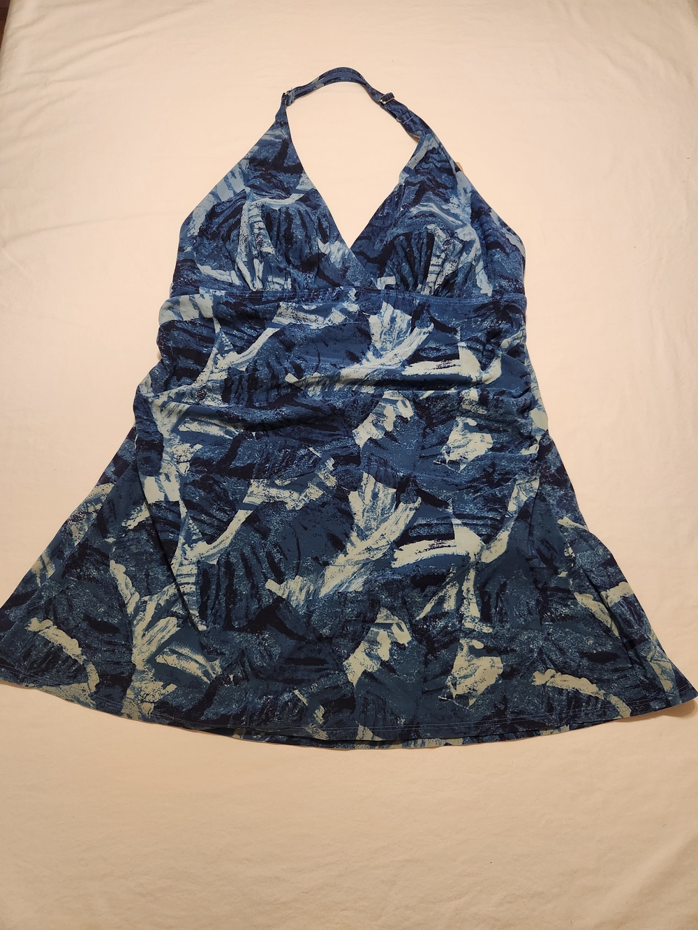 L.L.Bean Women’s Swim Dress Size 18 Long Blue Print UPF 50+ Halter